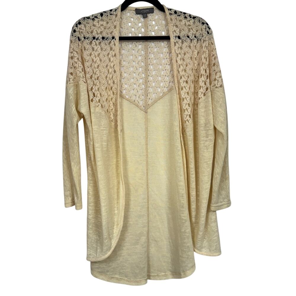 Umgee Cream Crochet Cardigan Sweater Womens M Beachy Boho Open Front Casual